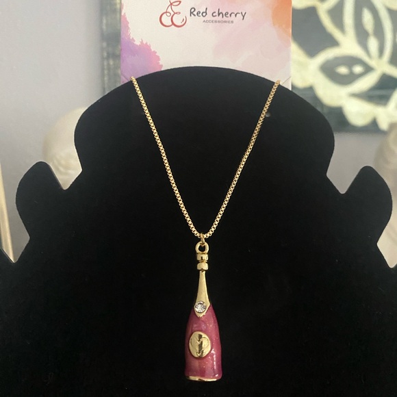 Purple and Gold Necklace with Whimsical Wine Bottle Pendant - Picture 1 of 1